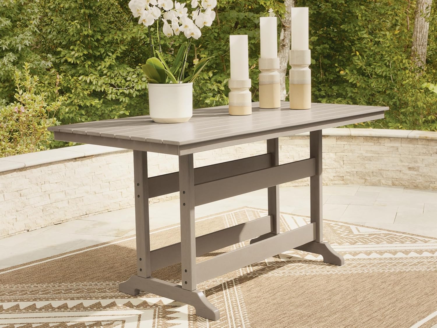 Outdoor Counter Height Dining Table, Weather-Resistant Slatted Patio Table for Garden, Deck & Backyard Entertaining