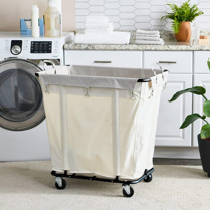 Heavy-Duty Rolling Laundry Cart with Wheels  Natural Canvas Hamper Basket with Durable Black Steel Frame for Home, Commercial and Hotel Laundry Organization