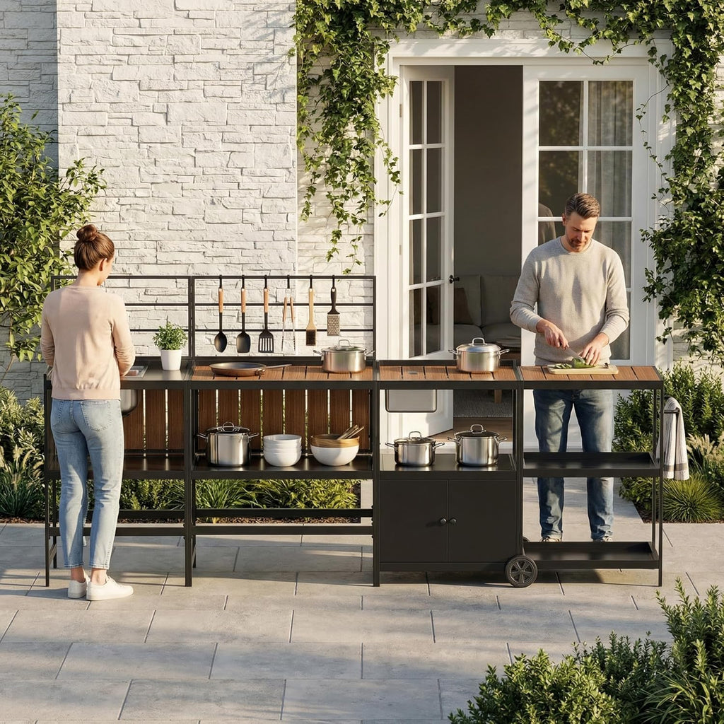 Modular Outdoor Kitchen Island with Aluminum Cabinets, Stainless Steel Sink & Food-Safe Countertop for Patio, Deck & Backyard Entertaining