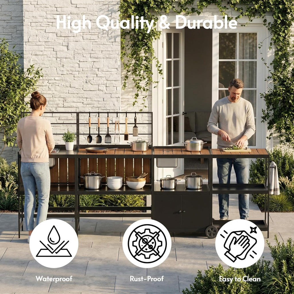 Modular Outdoor Kitchen Island with Aluminum Cabinets, Stainless Steel Sink & Food-Safe Countertop for Patio, Deck & Backyard Entertaining